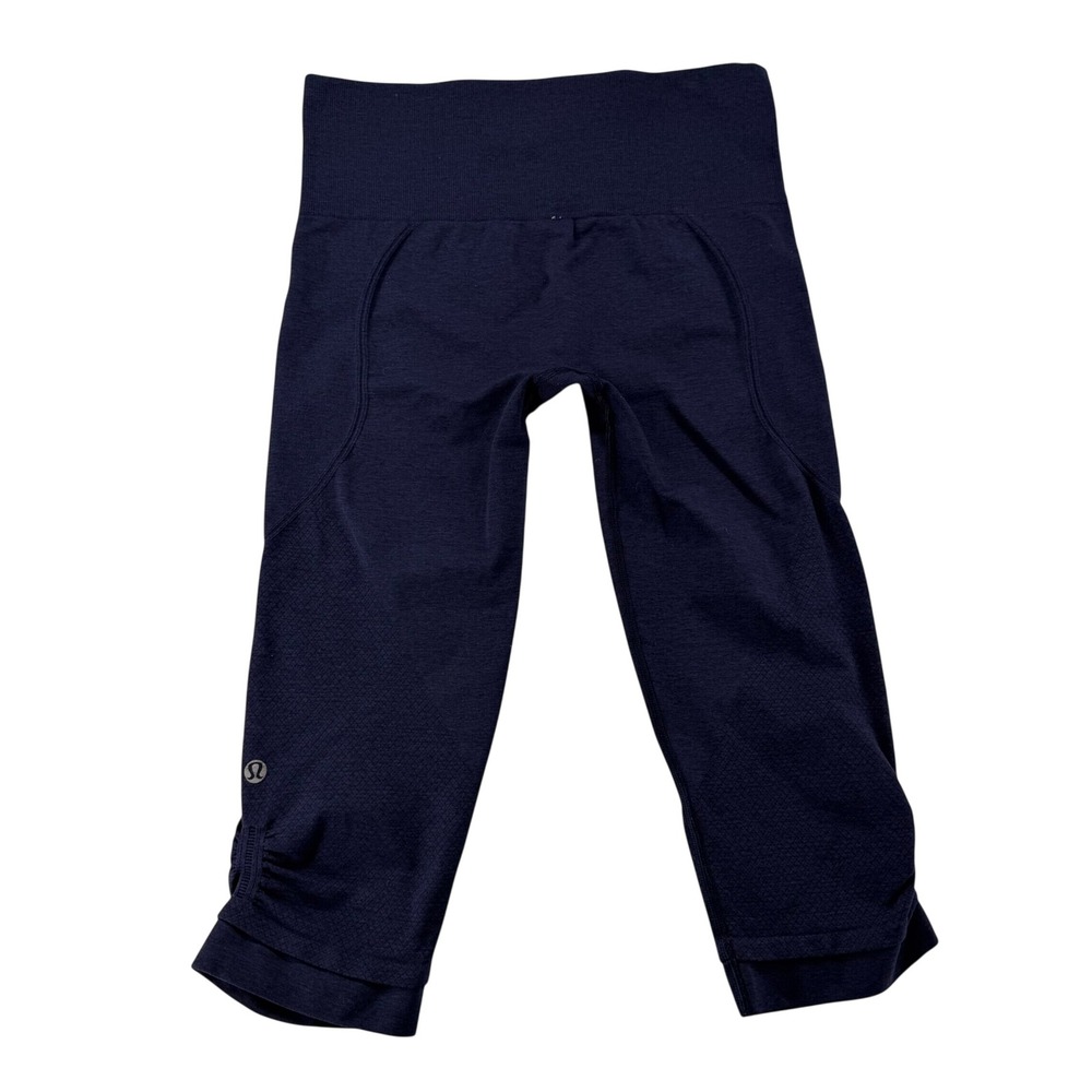 Lululemon Ebb To Street Crop Leggings Ruched Seamless Womens 6 Navy Blue Gym - Picture 5 of 7